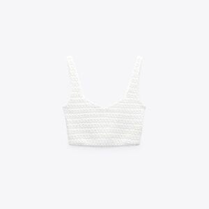 Zara White Textured Crop Top